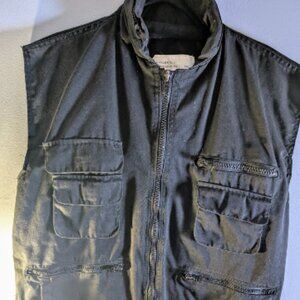 Vintage Hugo Segat Ranger Vest Mens XL Hidden Hood Black Pockets Hunting Hiking